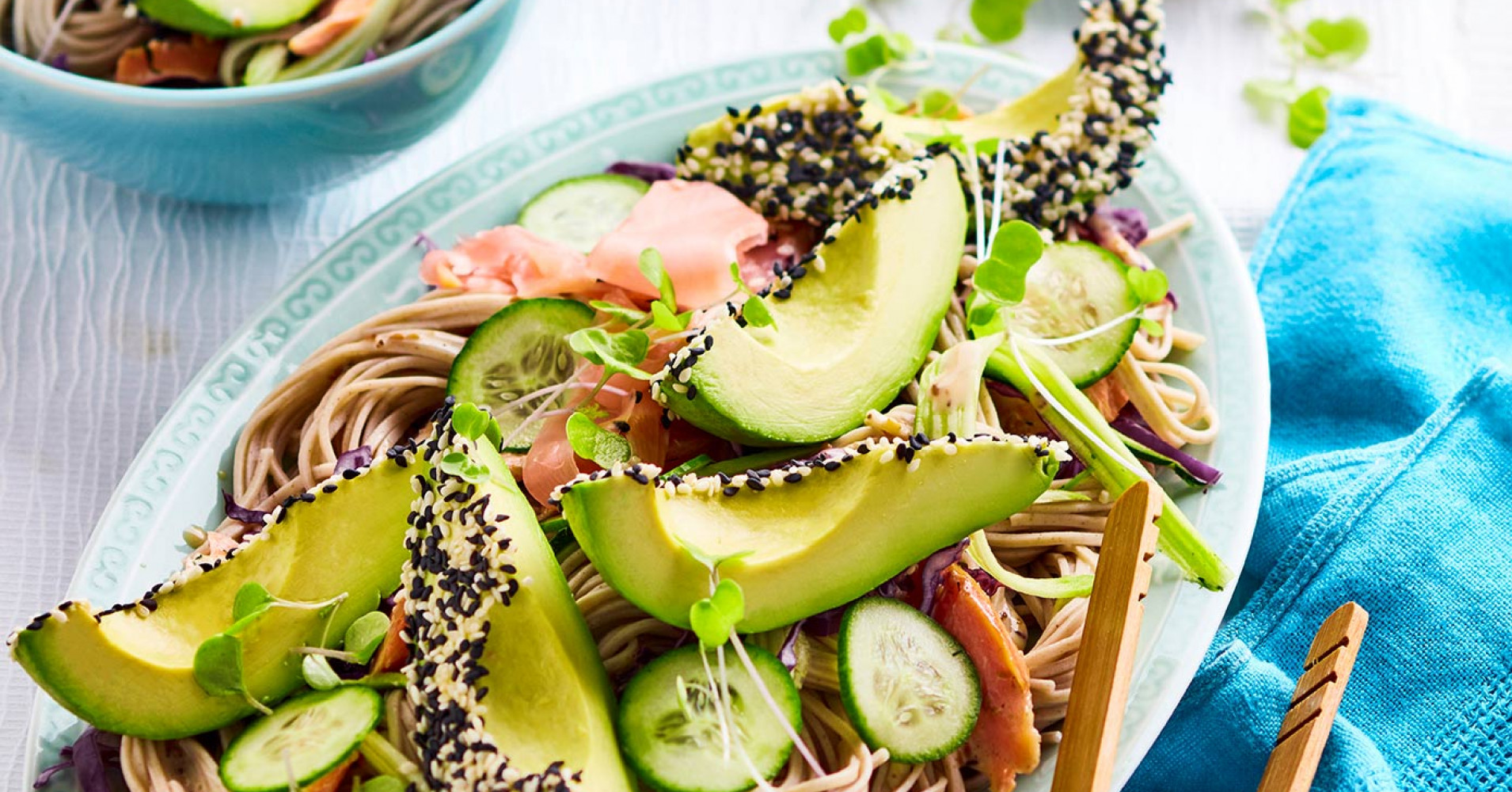 Sesame avocado and soba noodle salad Recipe | myfoodbook | Easy soba noodle salad with sesame dressi